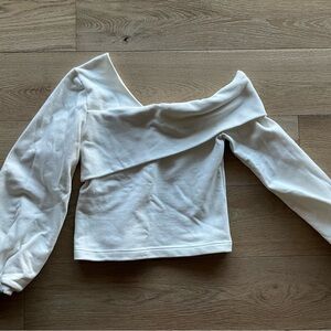 The Kit Women's Off-Shoulder White Draped Neck Sweatshirt